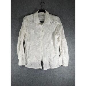 Sapphire Collection White Embroidered Button Down Shirt Women's M Boho Feminine